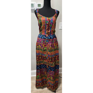 Vintage Nanette Lepore 100% Silk Maxi Dress Psychedlic Boho Whimsigoth Colorful